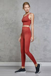 Full body length view of a woman wearing Emma Crop - Chilli and matching leggings